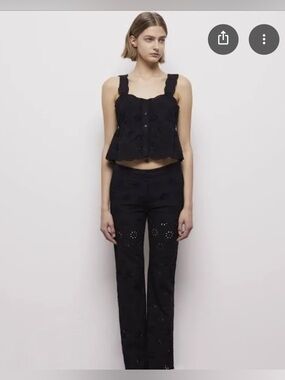 The Kooples Black Eyelet Wide-Leg Pants